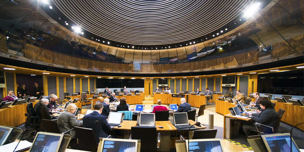 Senedd during Plenary, showing AMs in their seats