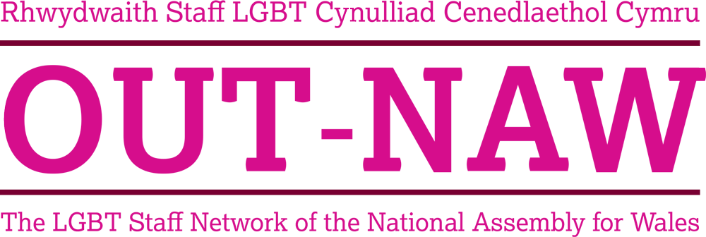 Logo OUT-NAW, Rhwydwaith Cydraddoldeb yn y Gweithle LGBT y Cynulliad