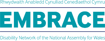 Logo Embrace, rhwydwaith anabledd y Cynulliad