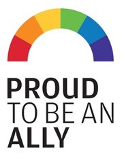 logo gyda enfys - "proud to be an ally"