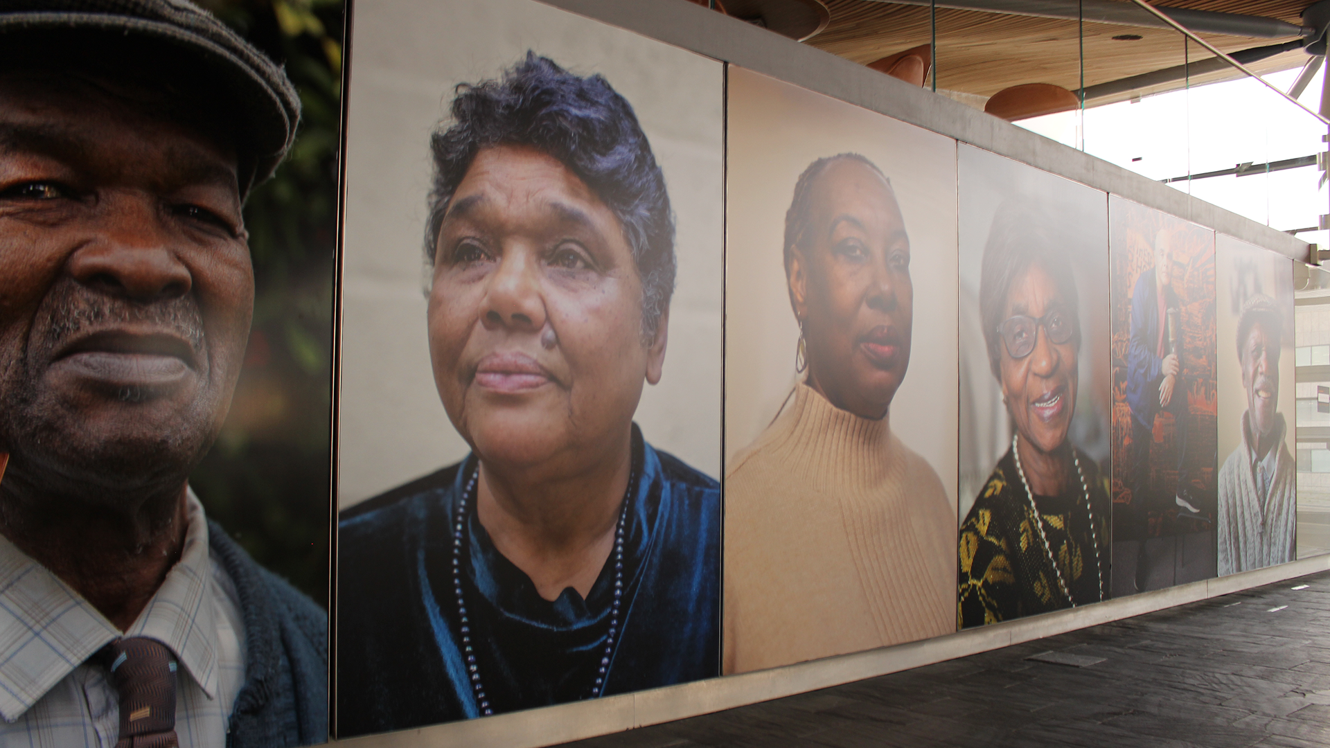 Portraits of people from the Windrush exhibition in the Senedd
