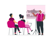 Teacher with image of the Senedd