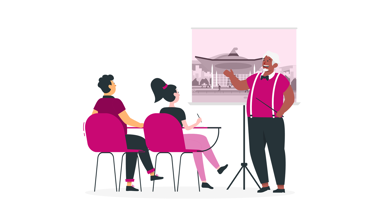 Teacher with image of the Senedd