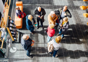 Group of visitors in the foyer