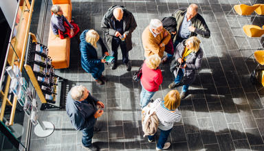Group of visitors in the foyer